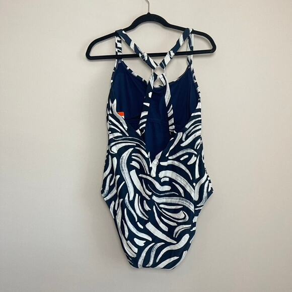 NWT Hurley Cross Open Back Pull On Padded Blue White Full Coverage Swimsuit XXL - Picture 5 of 7